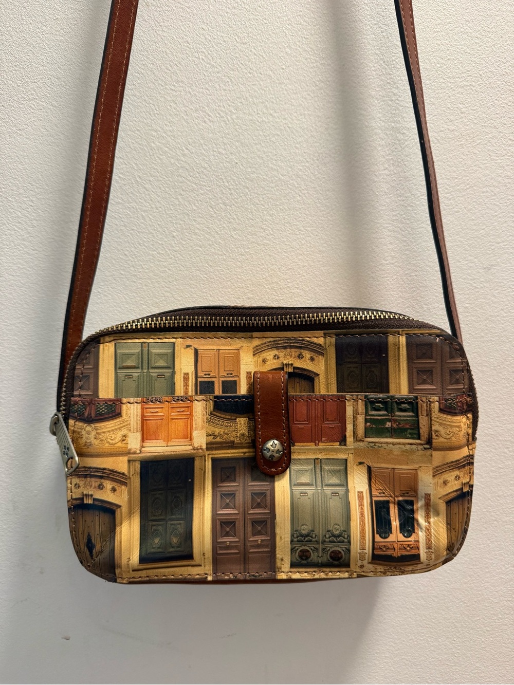 Patricia Nash Multicolor Doorprint Crossbody with Brown Trim